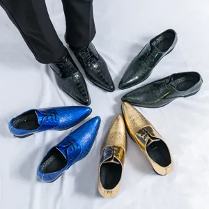 Heren lakleer puntige veterschoenen krokodil reliëf zakelijke formele schoenen