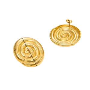 Gold plated stainless steel spiral stud earrings, chic conch design for elegant women.