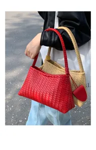 Women fashion woven shoulder bag chic leather underarm handbag commuter style casual daily use