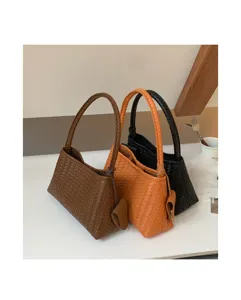 Stylish woven leather shoulder bag underarm handbag for women, chic commuting purse.