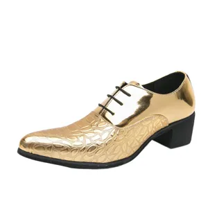 Heren gouden lakleer nette schoenen puntige neus veters hoge hak zakelijk casual