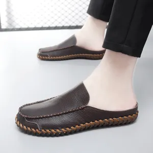 Herren freizeit leder schuhe sommer outdoor pantoletten slipper braun bequemer halbschuh