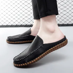 Herren Sommer Freizeit Slip-On rückenfreie Leder Loafer Schuhe Outdoor atmungsaktiv
