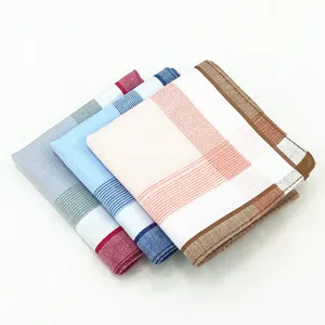 Classic 100% cotton men handkerchief set, soft plaid pocket square for elderly gift.