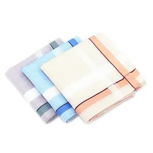 Classic 40cm men's cotton handkerchief pack, soft plaid pattern pure cotton hanky for daily.