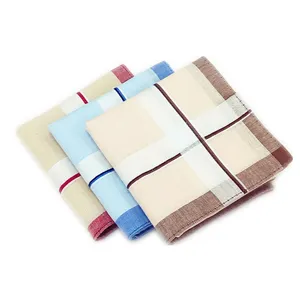 Men's 100% cotton plaid handkerchief soft square pocket square breathable pocket square