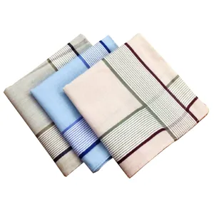 Detailed view of classic plaid cotton handkerchief for men, soft fabric and vintage striped design.