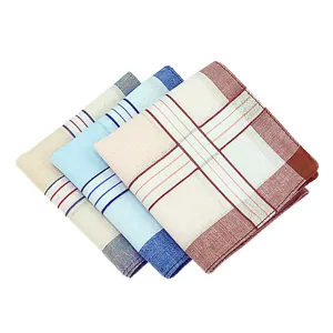 Men's 100% cotton plaid handkerchief set, soft traditional pocket square gift for elderly.