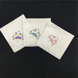 Damen Baumwolle bestickte Spitzen-Taschentücher, elegantes Blumenmuster, weiche Schweißtücher.