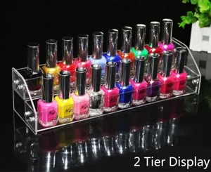 Clear acrylic 2-tier nail polish display rack, transparent tiered stand holder organizer shelf.