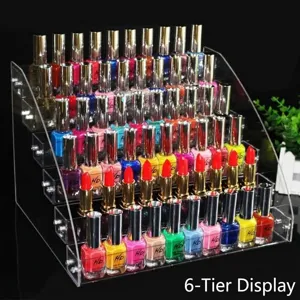 Clear acrylic 6-tier nail polish display rack makeup organizer cosmetic shelf holder stand