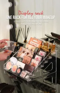 Clear acrylic tiered makeup display rack, multi-layer cosmetic organizer for nail polish