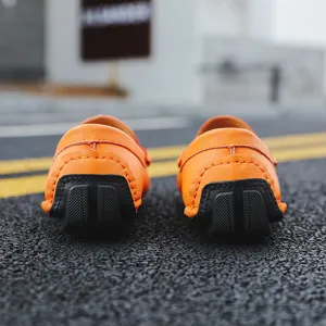 Herren orange Leder Freizeit Fahr-Loafer leicht flach weich bequem Freizeitschuhe
