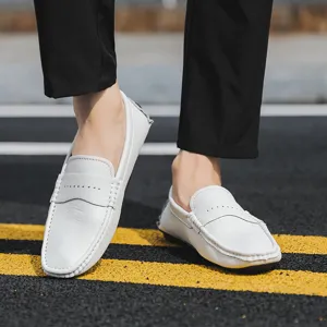 Herren weisse Leder Freizeit Slipper bequeme flache Loafer modische Freizeitschuhe
