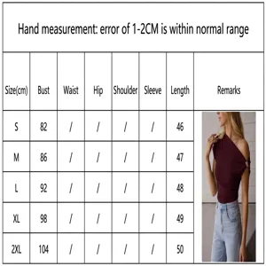 Size chart details for women slim rib solid short sleeve t-shirt with metal decor.