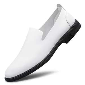 Men's White Slip-On Leather Shoes Casual Business Driving Loafers Flat Shoes