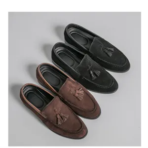 Men tassel suede loafers slip-on casual leather driving shoes comfortable footwear.