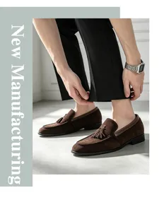 Men brown suede tassel loafers casual slip on dress shoes comfortable business footwear