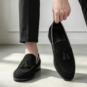 Men's Casual Suede Leather Loafers Tassel Slip On Flat Shoes British Style Breathable Business Driving Shoes