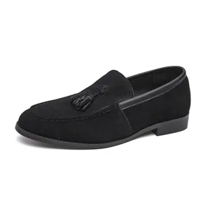 Men's Black Suede Tassel Loafers Slip-On Casual Dress Shoes Comfortable Footwear for Men