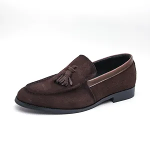 Mens Suede Tassel Loafers Slip-On Casual Dress Shoes in Brown Color - Main Product View