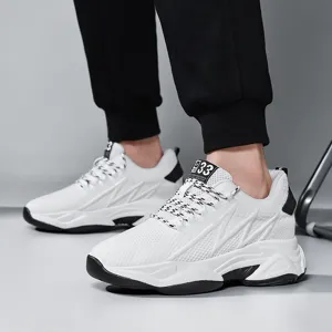Men breathable mesh casual sneakers summer running shoes white chunky athletic footwear