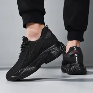 Mens breathable mesh sports shoes casual lightweight running sneakers height increasing black