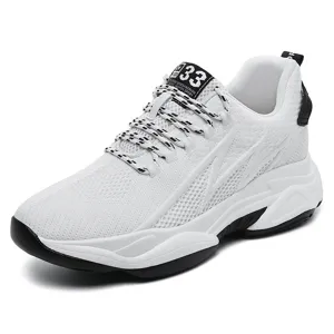 White breathable mesh men casual sports shoes thick bottom running sneakers for summer