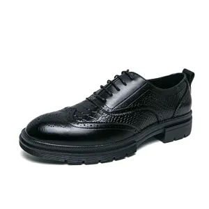 Herren schwarze Leder Brogue Schuhe Schnürung Business Freizeit Schuhe mit Struktur.