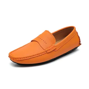 Herren orange Leder Freizeitschuhe leichte Slipper bequeme Mokassins für den Alltag