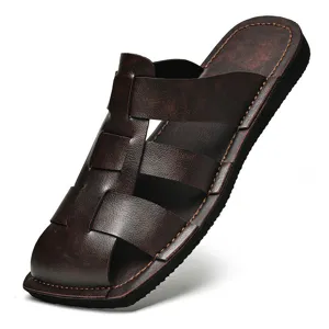 Herren Casual Geschlossene Hausschuhe Sommer Outdoor Strand Sandalen Mikrofaserleder Atmungsaktiv Handgefertigt Flache Schuhe