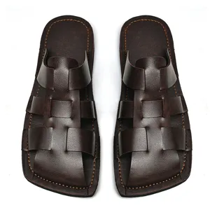 Herren Freizeit Ledersandalen Sommer Outdoor gewebte Strand Hausschuhe bequeme Schuhe