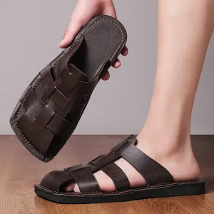 Herren Sommer Freizeit Ledersandalen, rutschfeste Outdoor Strandschuhe, bequeme große Größen.