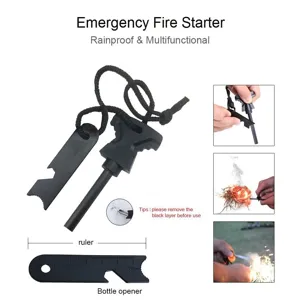 Nood aansteker set met multifunctionele schraper liniaal en flesopener voor buiten survival.