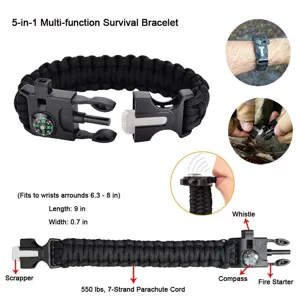 Πολυλειτουργικό βραχιόλι επιβίωσης paracord 5 σε 1 με πυξίδα, σφύριχτρα και πέτρα.