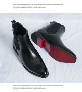 Mens pointed toe chelsea boots black leather slip on business casual dress shoes boots for men
