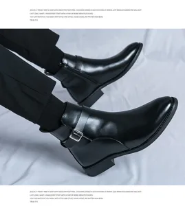 Hommes élégantes bottes en cuir noir style britannique pointues fermeture éclair chaussures.