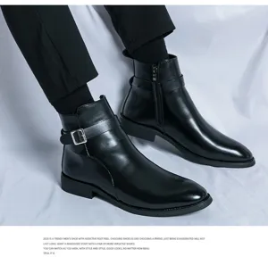 Bottes En Cuir Pointues Style Britannique Pour Hommes Bottines Chelsea À Fermeture Éclair