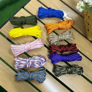 Colorful 4mm paracord outdoor survival rope, durable braided utility cord for handmade bracelets.