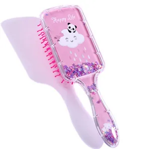 Brosse à cheveux rose liquide pailletée avec design panda et nuage, peigne de massage.