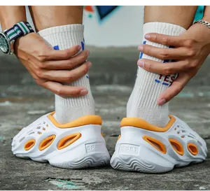 Men hollow beach clogs summer casual water sandals breathable foam shoes with vibrant orange lining