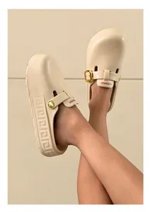 Γυναικεία πλατφόρμα τσόκαρα παπούτσια casual μπεζ mules slip on καλοκαίρι κήπος παραλία chic