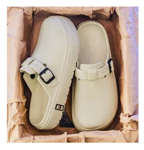 Men casual closed toe clogs with adjustable buckle, comfortable soft sole outdoor slip on shoes.