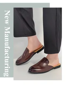 Zapatos mules de hombre en cuero marrón sin talón mocasines casual calzado elegante y cómodo