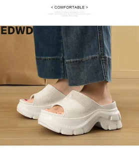Women chunky platform open toe slip on sandals high heel casual summer outdoor slippers white