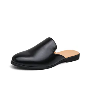 Zapatos para hombre negros mules de cuero sin talon estilo britanico calzado casual