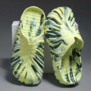 Unique leaf shaped chunky sandals for casual wear, comfortable non-slip couple slippers