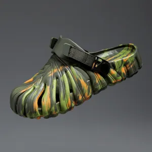 Waterproof camo garden clogs for men and women, outdoor slip-on beach shoes with strap.