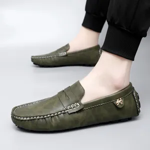 Men's Casual Loafers Split Cowhide Leather Slip-On Driving Shoes Flat Comfortable Breathable Walking Footwear