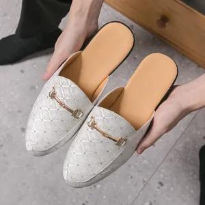 Men's Summer Casual Mule Loafers Slip-On Pointed Toe Metal Buckle Plus Size Shoes